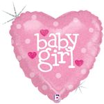 Balão Metalizado Holográfico Coração Baby Girl Rosa 9'' / 22cm