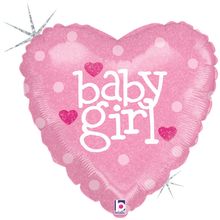 Balão Metalizado Holográfico Coração Baby Girl Rosa 9'' / 22cm