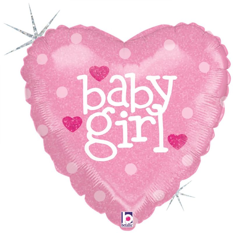 Balão Metalizado Holográfico Coração Baby Girl Rosa 9'' / 22cm