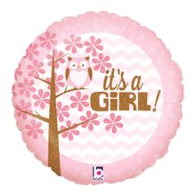 Balão Metalizado Holográfico Redondo Its A Girl Rosa 18" / 45cm