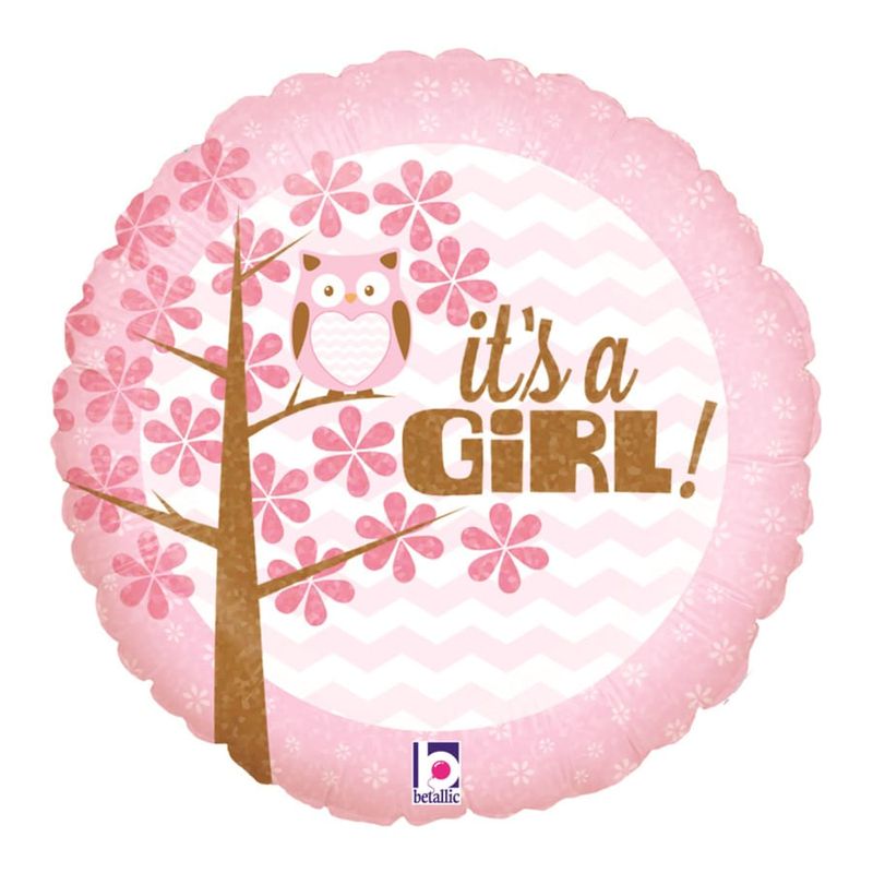 Balão Metalizado Holográfico Redondo Its A Girl Rosa 18" / 45cm