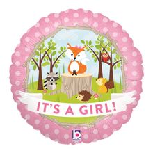 Balão Metalizado Holográfico Redondo Its A Girl Forest Rosa 18" / 45cm
