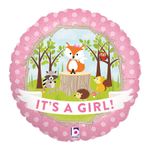 Balão Metalizado Holográfico Redondo Its A Girl Forest Rosa 18" / 45cm