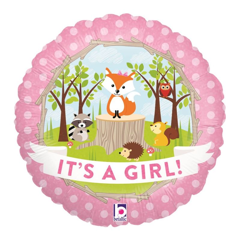 Balão Metalizado Holográfico Redondo Its A Girl Forest Rosa 18" / 45cm