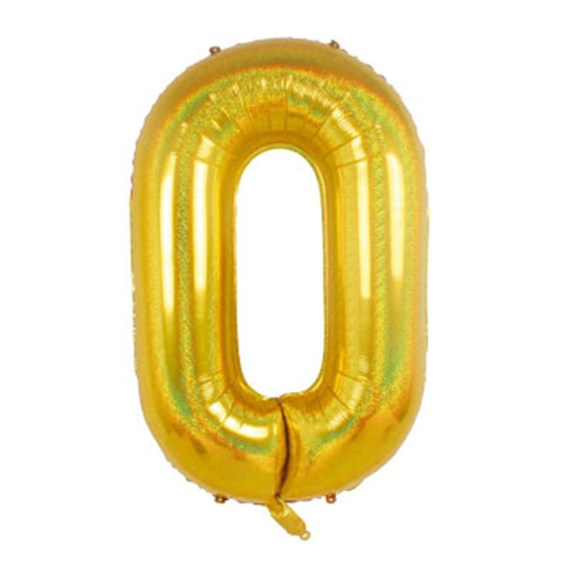 Balão Metalizado Número 0 Holográfico Glitter Ouro 40'' / 101cm