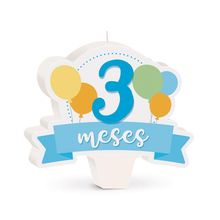 Cromus - Vela Mês de Aniversário New 3 Meses Balões Azul - 1 unidade