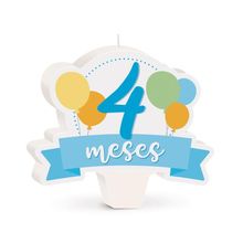 Cromus - Vela Mês de Aniversário New 4 Meses Balões Azul - 1 unidade