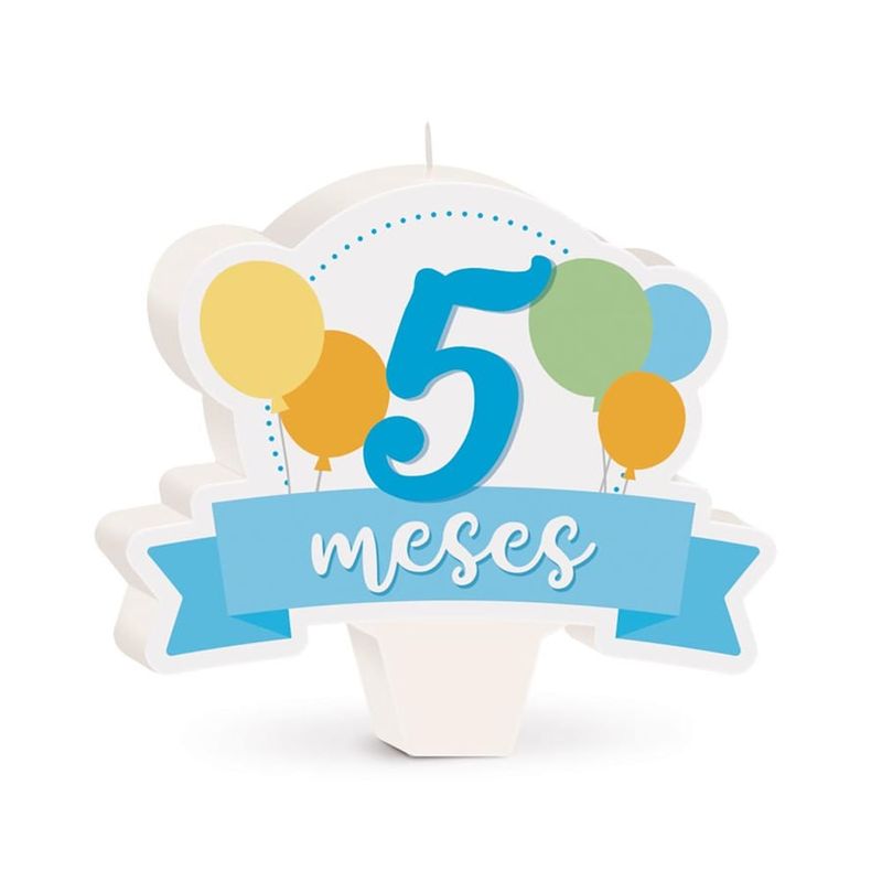 Cromus - Vela Mês de Aniversário New 5 Meses Balões Azul