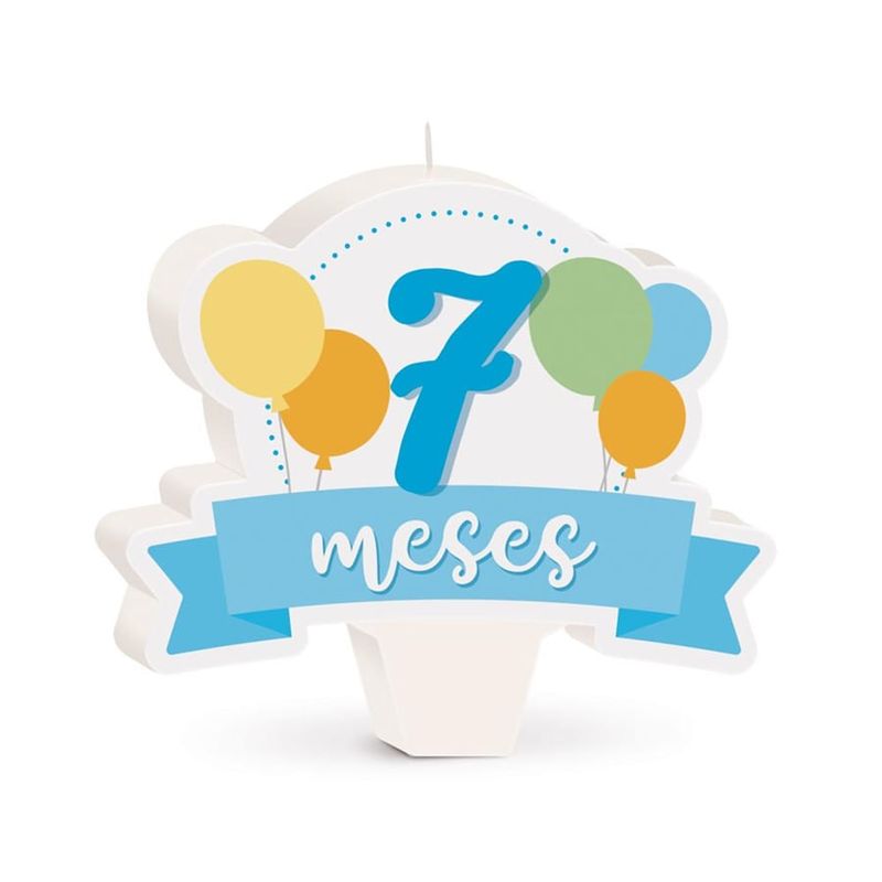 Cromus - Vela Mês de Aniversário New 7 Meses Balões Azul