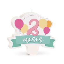 Cromus - Vela Mês de Aniversário New 2 Meses Balões Rosa - 1 unidade