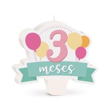 Cromus - Vela Mês de Aniversário New 3 Meses Balões Rosa - 1 unidade