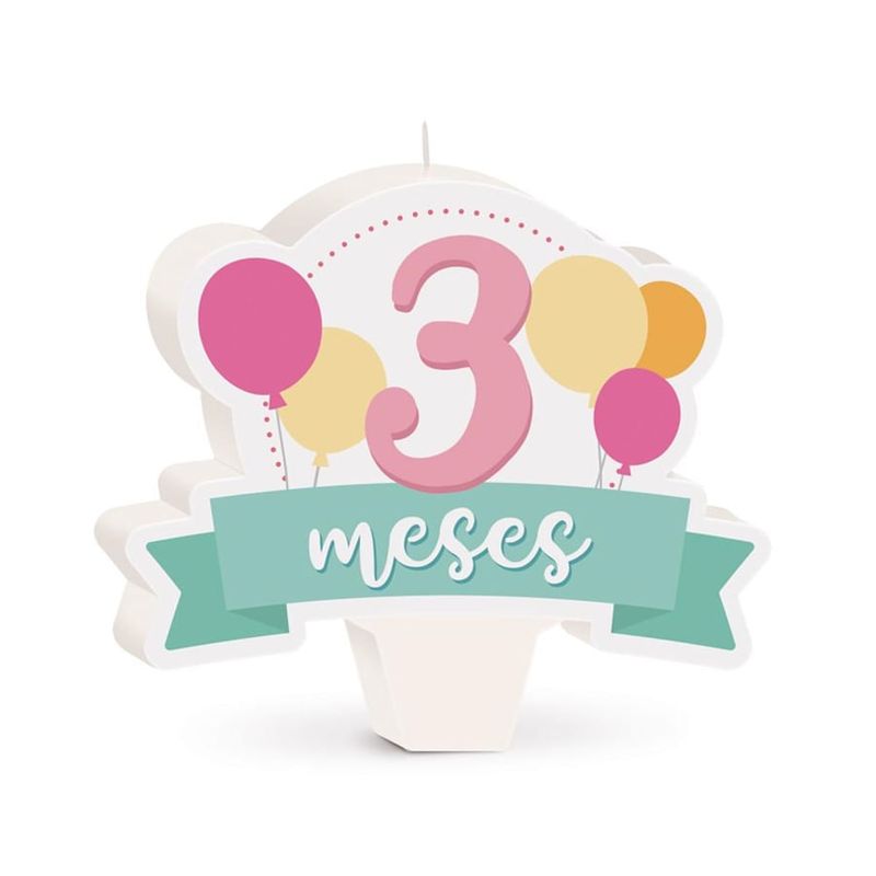 Cromus - Vela Mês de Aniversário New 3 Meses Balões Rosa