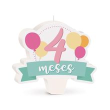 Cromus - Vela Mês de Aniversário New 4 Meses Balões Rosa - 1 unidade