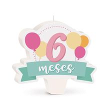 Cromus - Vela Mês de Aniversário New 6 Meses Balões Rosa - 1 unidade