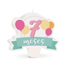 Cromus - Vela Mês de Aniversário New 7 Meses Balões Rosa - 1 unidade