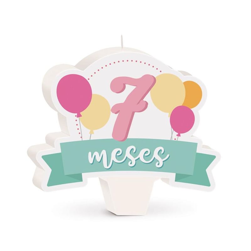 Cromus - Vela Mês de Aniversário New 7 Meses Balões Rosa