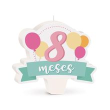 Cromus - Vela Mês de Aniversário New 8 Meses Balões Rosa - 1 unidade