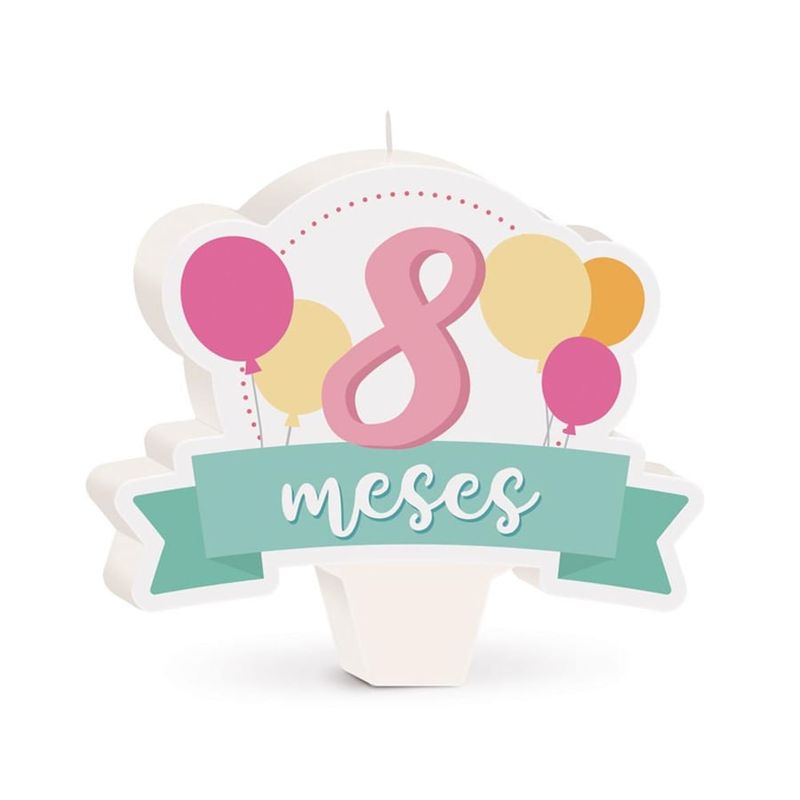 Cromus - Vela Mês de Aniversário New 8 Meses Balões Rosa