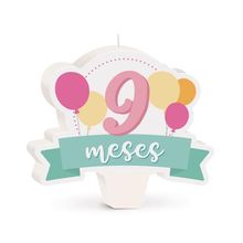 Cromus - Vela Mês de Aniversário New 9 Meses Balões Rosa - 1 unidade