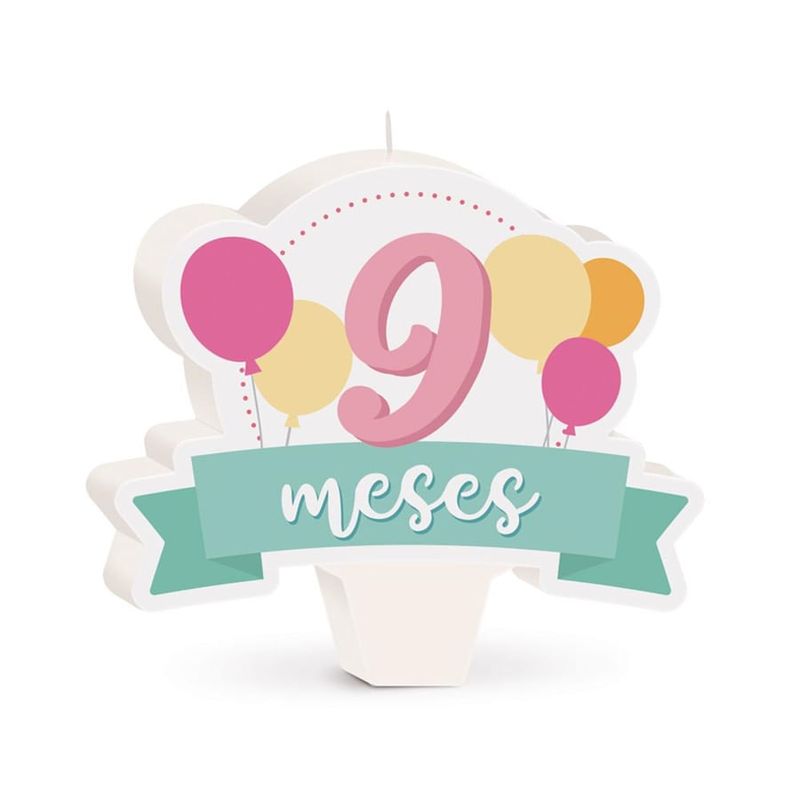 Cromus - Vela Mês de Aniversário New 9 Meses Balões Rosa