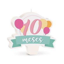 Cromus - Vela Mês de Aniversário New 10 Meses Balões Rosa - 1 unidade