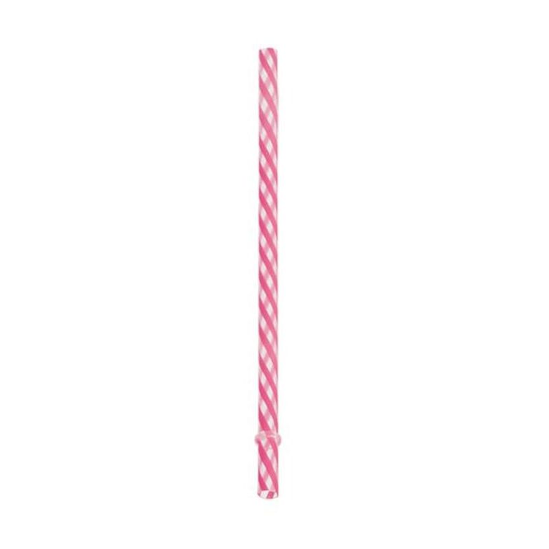 Canudo de Plástico Listras Pink Transparente 19 cm - 10 un