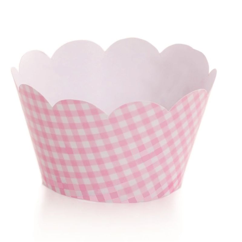 Wraps para Cupcake xadrez Rosa 21,5x5 - 12 Un