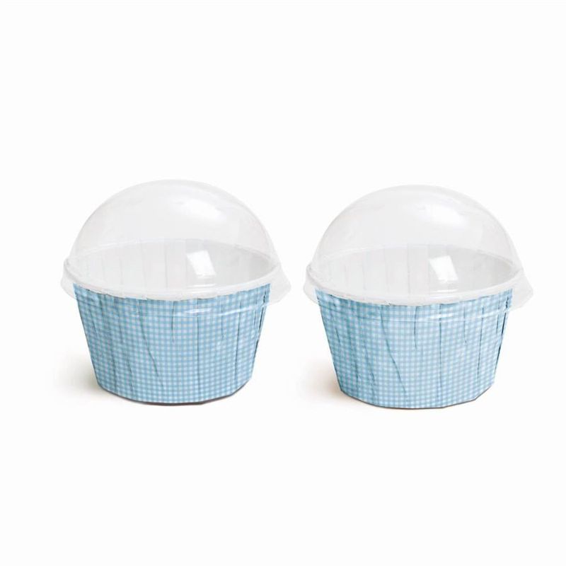 Kit Forminhas Cupcake com Tampa xadrez Azul 4,5 x 6 cm - 20 Un