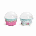 Kit Forminhas Cupcake com Tampa Compose Floral Azul Médio 4,5 x 6 cm - 20 Un