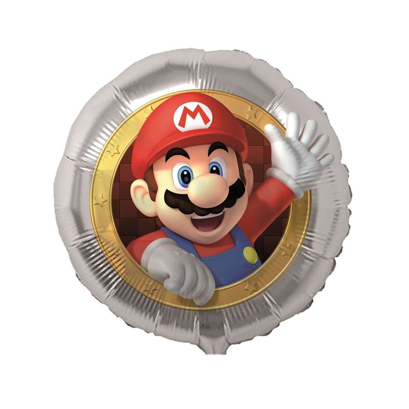 Festa Super Mário - Balão Metal Redondo para Decoração Super Mario 18'' / 45cm - 01 Un