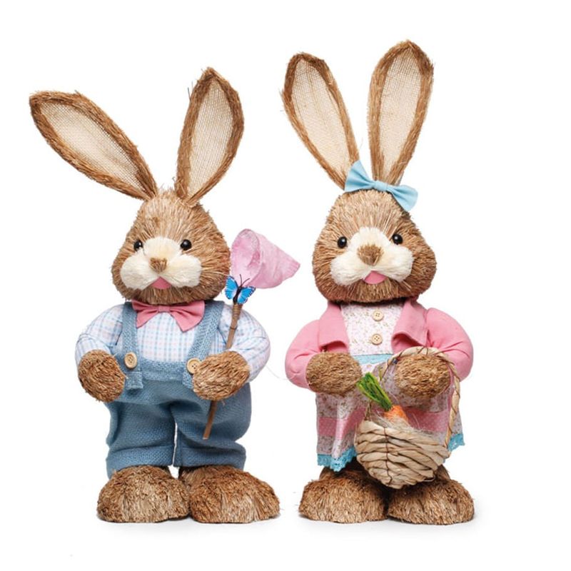 Casal de Coelho Apanhador Borboleta Azul Claro e Rosa Claro 55x25x20 - 2 Un