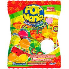 Pirulito Pop Mania Frutas Tropicais Recheio Chiclete Riclan - 50 Un