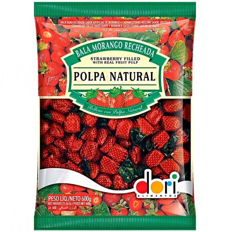 Bala Morango Recheada Polpa Natural 600g - Dori