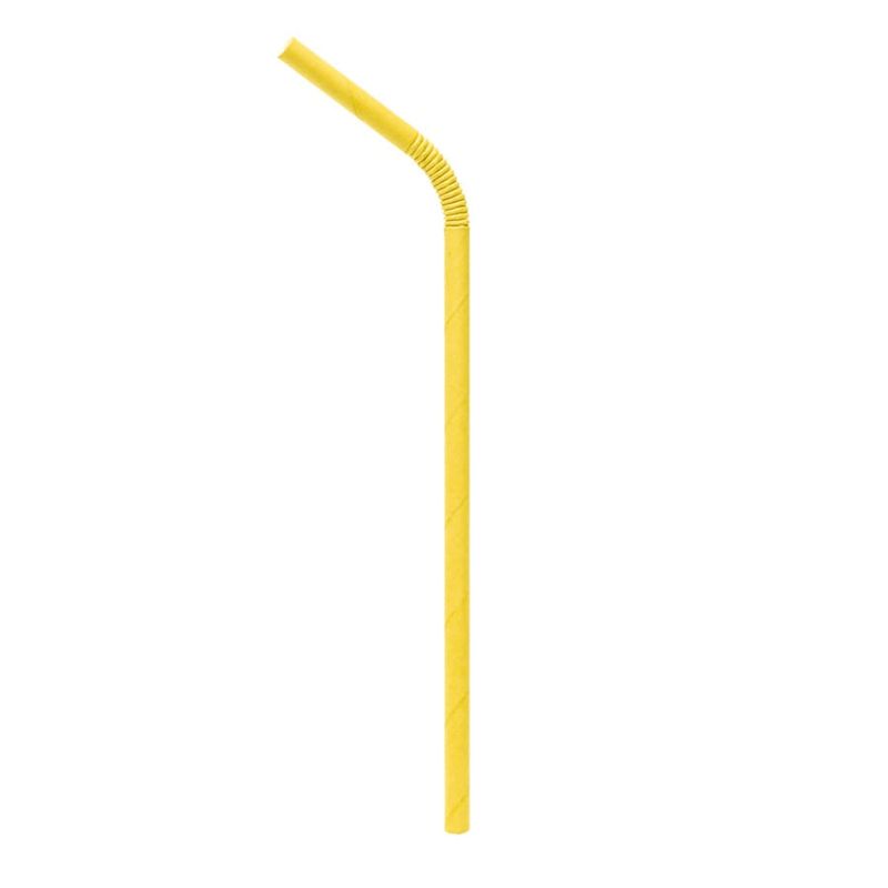 Canudo De Papel Sanfonado Amarelo 20Cm Pt - 20 Unidades