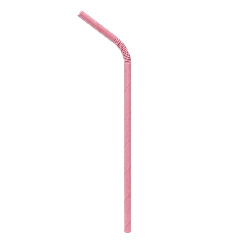 Canudo De Papel Sanfonado Rosa Claro 20Cm Pt - 20 Unidades