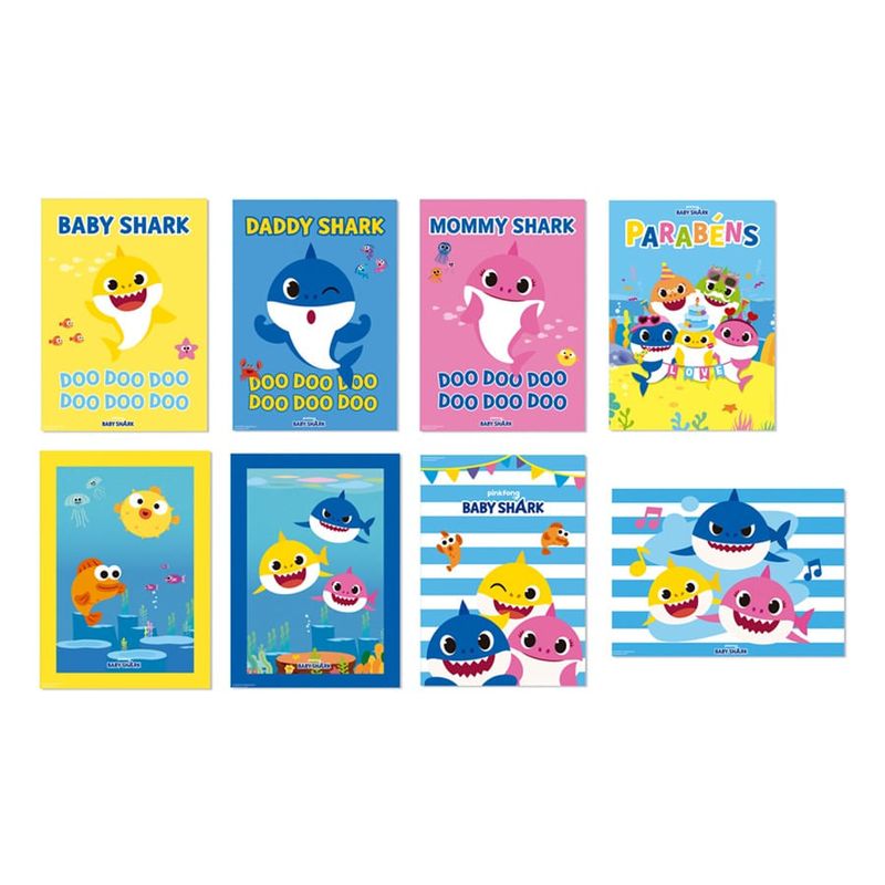 Cartaz Decorativo Sortido Baby Shark 25X35 - 8 Unidades