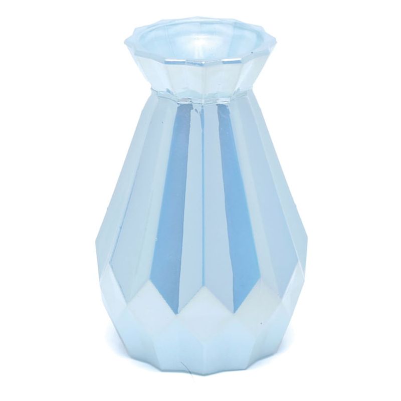 Vaso Decorativo Facetado Azul Perolado 9X9X15