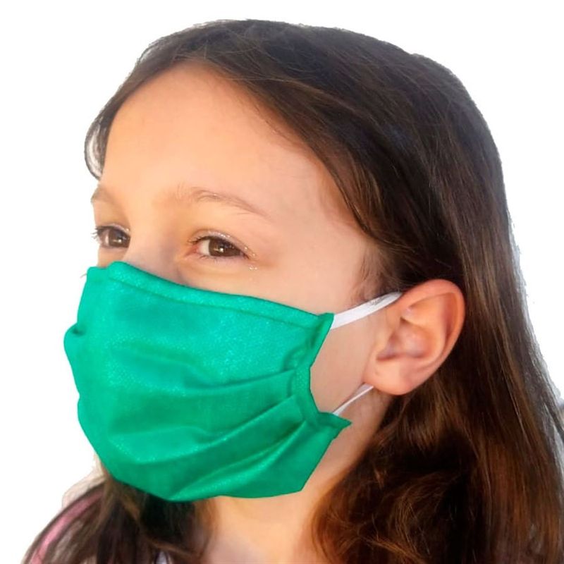 Máscara Infantil Verde de TNT com 3 Camadas, Filtro e Ajuste para o Nariz