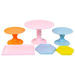 Kit de Boleiras e Bandejas - Azul Claro, Rosa, Laranja e Amarelo - 06 peças