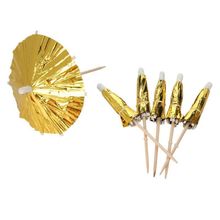 Palito P/ Decoração Guarda Chuva Dourado - 10 Cm - 12 Un