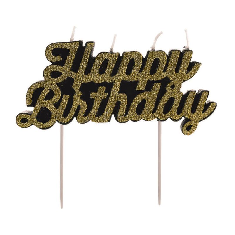 Vela Happy Birthday Dourada / Preto