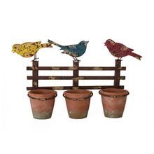 Jardineira de Metal Envelhecida com 3 Vasos Cimétricos e Pássaros