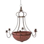 Lustre de Metal Envelhecido com 6 Porta Velas e Vaso