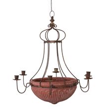 Lustre de Metal Envelhecido com 6 Porta Velas e Vaso