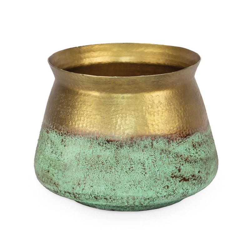 Vaso de Ferro Borda Larga Verde Dourado