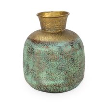 Vaso de Ferro Boca Estreita Verde Dourado