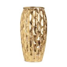 Vaso Decorativo Metal Facetado Alto Ouro Velho