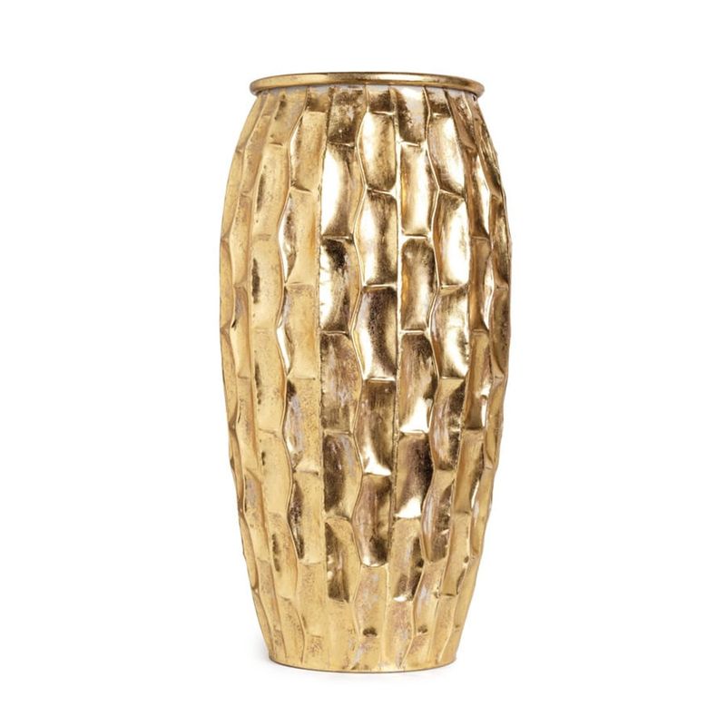 Vaso Decorativo Metal Facetado Alto Ouro Velho
