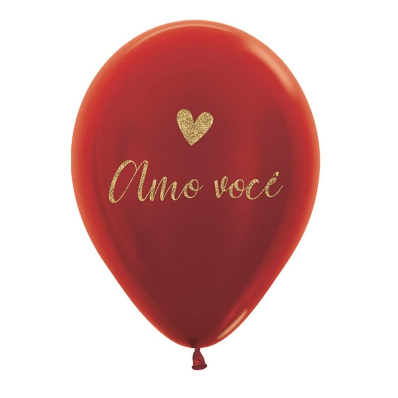 Balão Latex Impressão 2 Lados Metal Romantico Amo Você 12" / 30cm - 50 Un