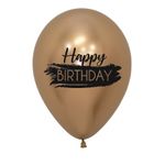 Balão Latex Impressão 2 Lados Reflex Happy Birthday Dourado 12" / 30cm - 50 Un